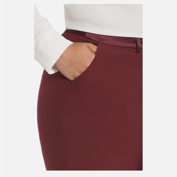 Sejour 16w Satin Trim Burgundy Ankle Pants Flat Front Trouser‎ Cropped Pants - Picture 2 of 11